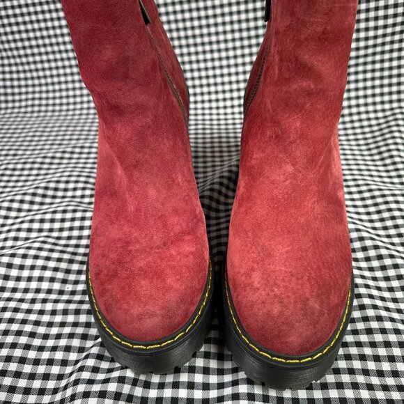 Dr Martens Magdalena Suede Leather Burgundy Red Heeled Boots Women’s 9 - Picture 2 of 7